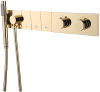 Термостатический смеситель с ручным душем Boheme Zodiac Thermo 133-SYS-G золото