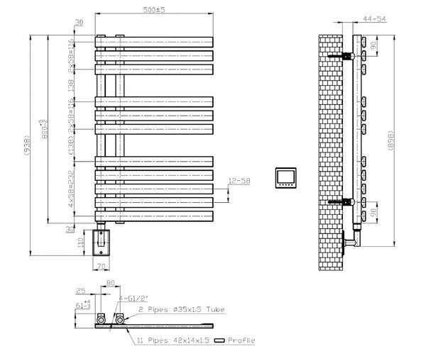 Полотенцесушитель электрический Boheme Venturo 80 x 50 см, ширина 50 см, высота 93.8 см, хром, 721-CR