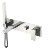 Смеситель для ванны и душа Boheme Qubic 474-2-NB, с душевым гарнитуром, цвет Brushed Nickel