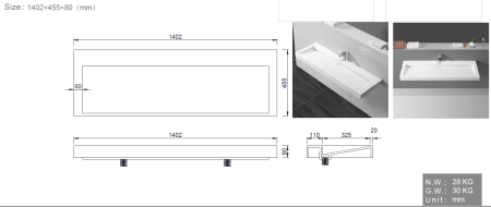Столешница моноблок FLAT 140*46см 859-140 белый