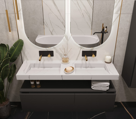 Столешница моноблок FLAT CALACATTA (1410*452*80) 859-140-CLCT CALACATTA