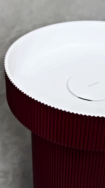 Раковина накладная рифленая SOLE Corian 400*130 Burgundy + Пьедестал для раковины рифленый Corian 300*720 Burgundy 801-R-BUR+801-Base-R-BUR