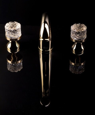 Смеситель для раковины на 3 отверстия Boheme Crystal 297-CRST, золото