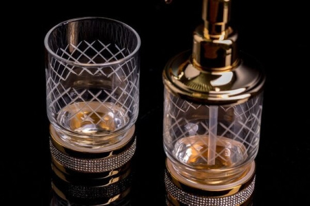 Стакан для зубных щеток Boheme Royal Cristal 10931-G-B настольный, золото, черные кристаллы