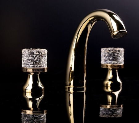 Смеситель для раковины на 3 отверстия Boheme Crystal 297-CRST, золото