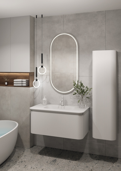 OVALE 1 полка рифленая 100CM БЕЛАЯ тумба + раковина OV1110100-100 белый