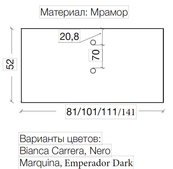 Столешница мрамор 101см Nero Marquina для раковин хрусталь LV204 857-101-NM черный