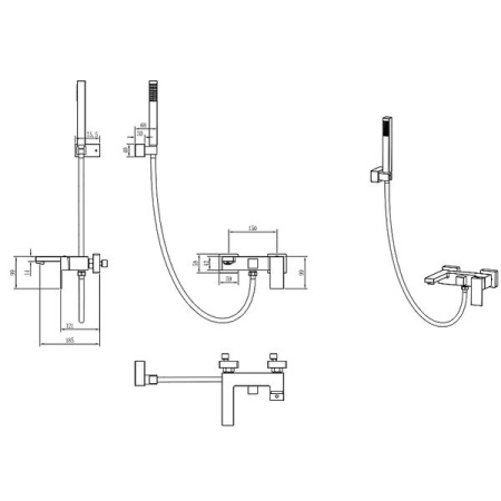 Смеситель Boheme Qubic для ванны и душа, Shine Gun Metall, 473-SGM